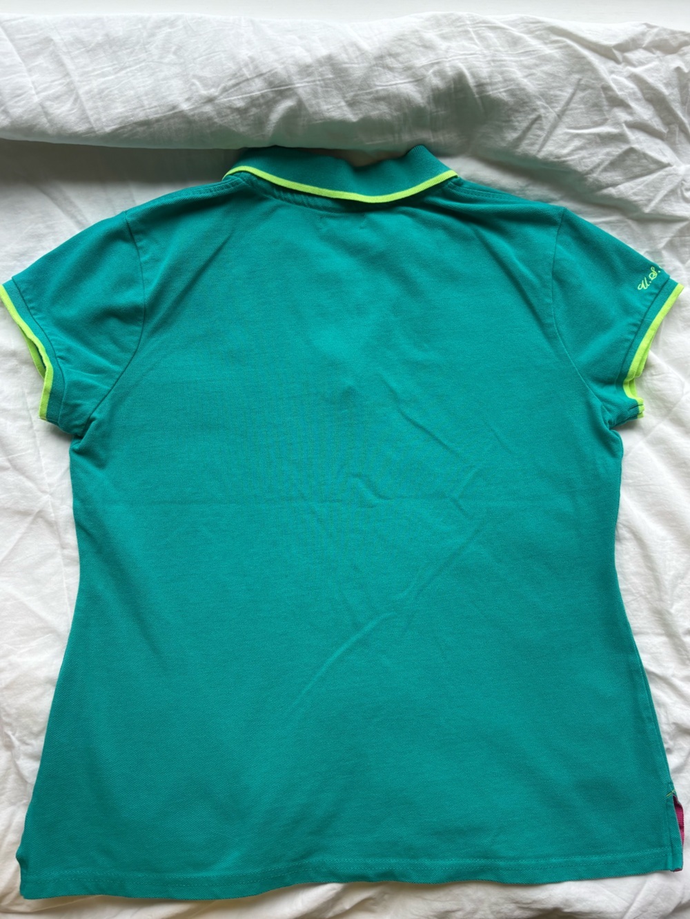 U.S. Polo Assn. Teal Green Neon Trim Short Sleeve Polo Shirt Size L - Picture 7 of 11